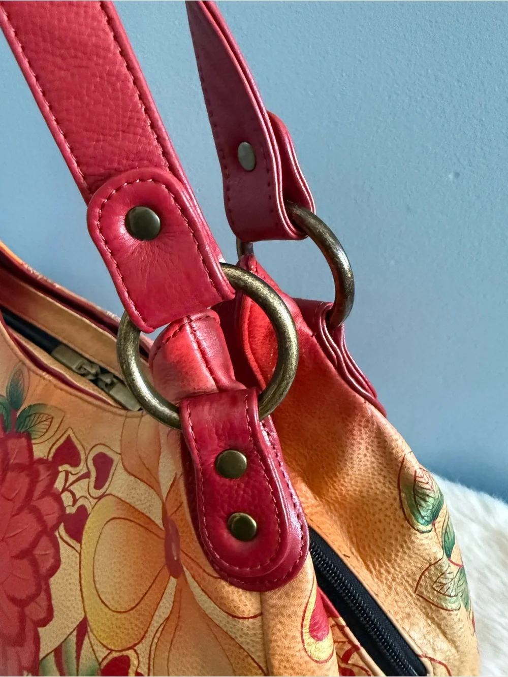 Anna by Anuschka Genuine Leather Hand Painted Large Ruched Summer Bloom Hobo